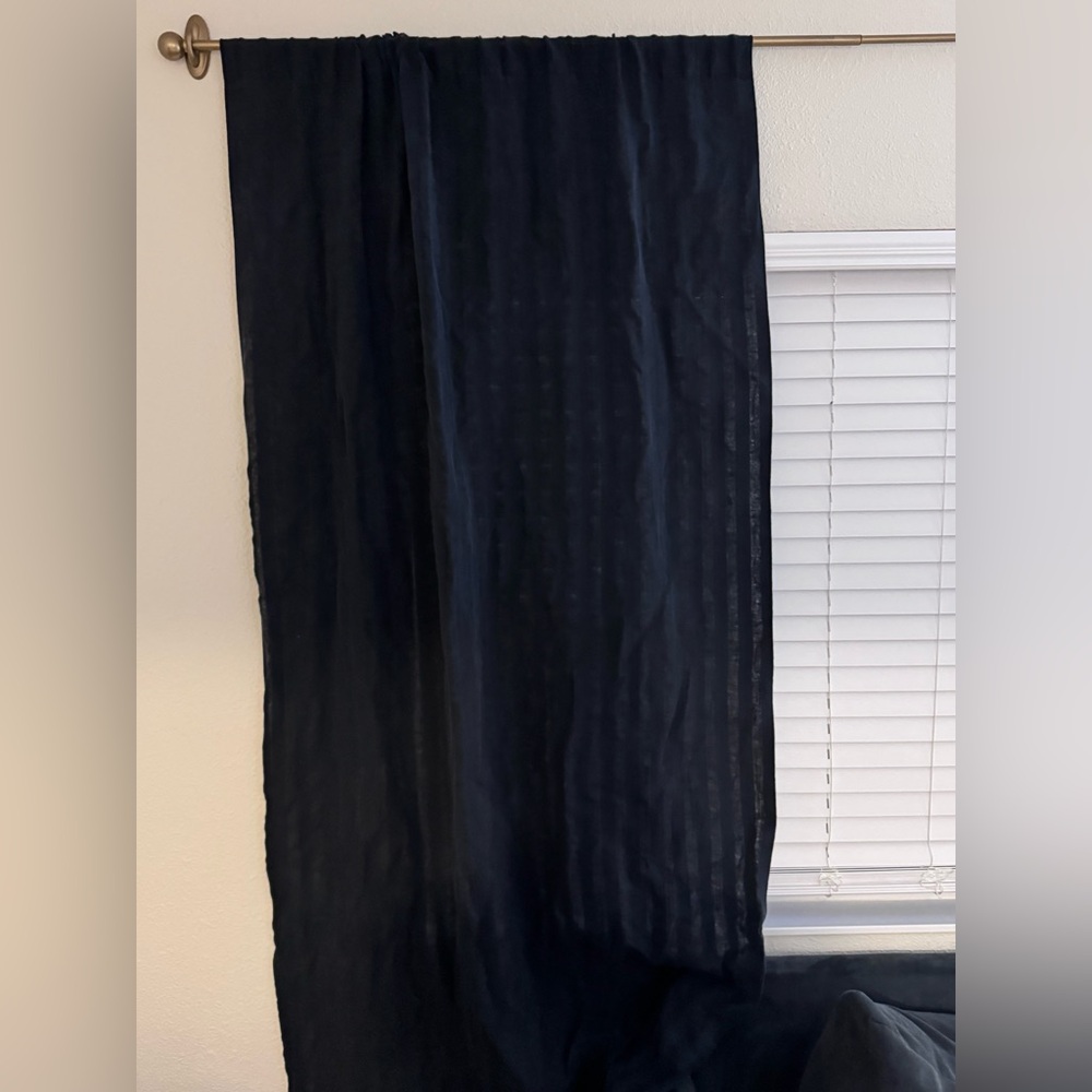 CB2 Track Stripe Black White Grey Curtain 48x108 Extra Long Modern Farmhouse - Picture 3 of 11